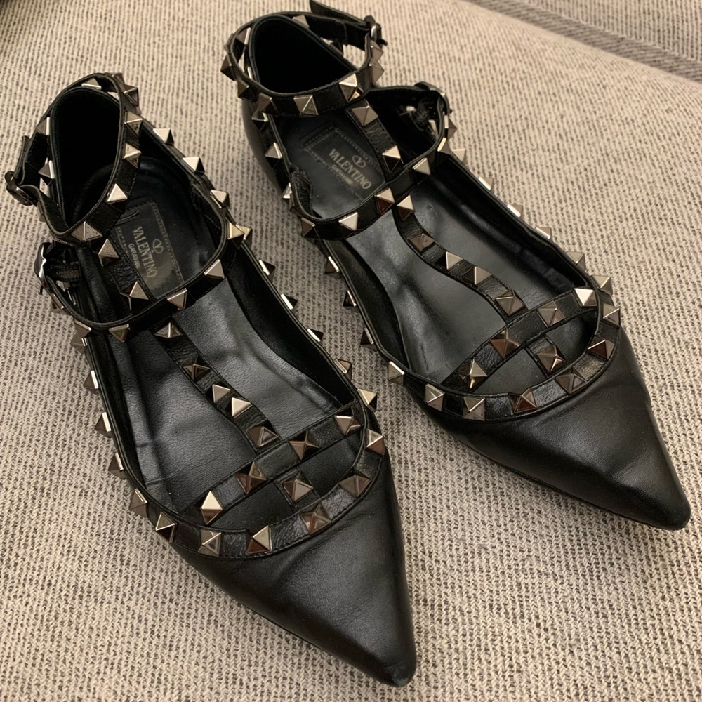 Valentino Rockstud Caged Ballet Flat Double Ankle Strap | Noir Black